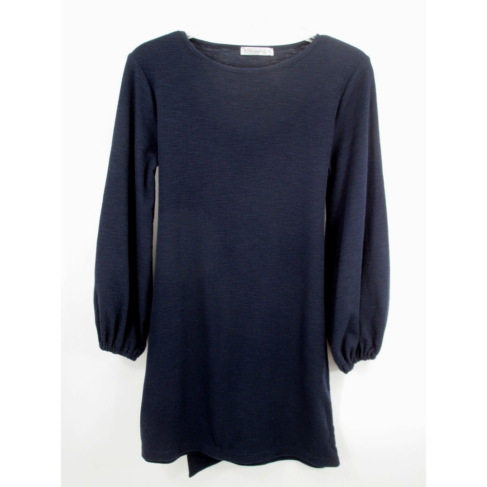 R VIVIMOS Black Puff Sleeve Midi Shift Dress Women 8 Tie Back Classic Evening